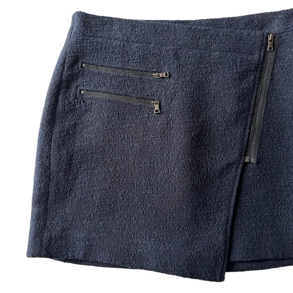 BCBG Maxazria Lizzy Black and Midnight Blue Combo Faux Wrap Textured Mini Skirt - Picture 1 of 16